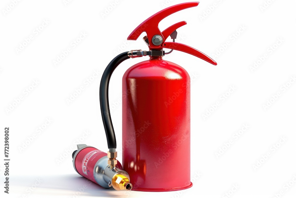 Obraz premium Red large fire extinguisher isolated on white background