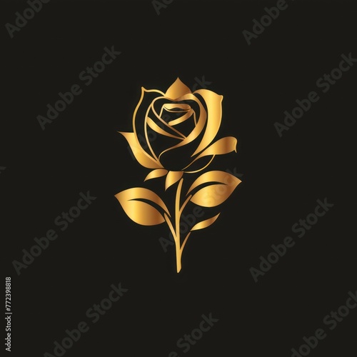 An elegant and luxurious illustration of a golden rose, distinct for its minimalist design against a stark black backdrop, perfect for a wide range of uses