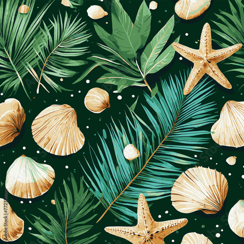 Scattered shell and starfish pattern illustration