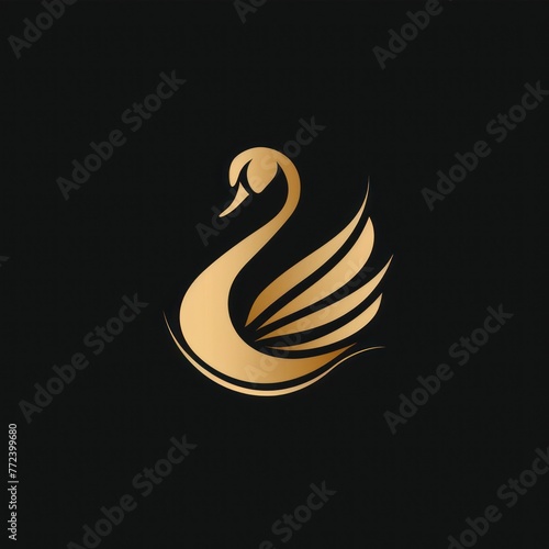 graceful golden swan with extended wings, exuding luxury and elegance against a stark black backdrop, ideal for high-end branding