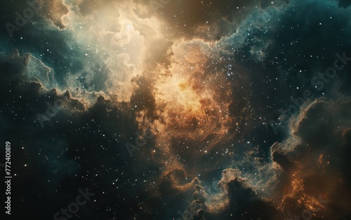 This captivating high-resolution image showcases a breathtaking view of cosmic clouds and star fields, illustrating the vastness and beauty of the universe