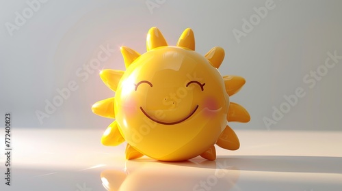 A yellow sun with a smiley face on it. The sun is smiling and looking up at the camera