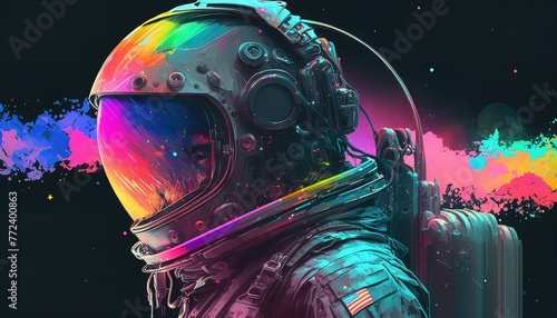 Glitch astronaut vaporwave design rainbow cyberpank Generate AI