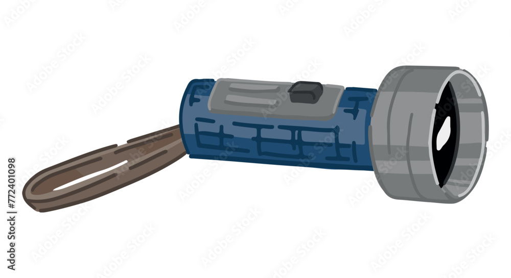 Flashlight doodle. Clipart of hiking equipment, travel attribute. Cartoon vector illustration isolated on white. Flashlight doodle. Clipart of hiking equipment, travel attribute. Cartoon vector illustration isolated on white.