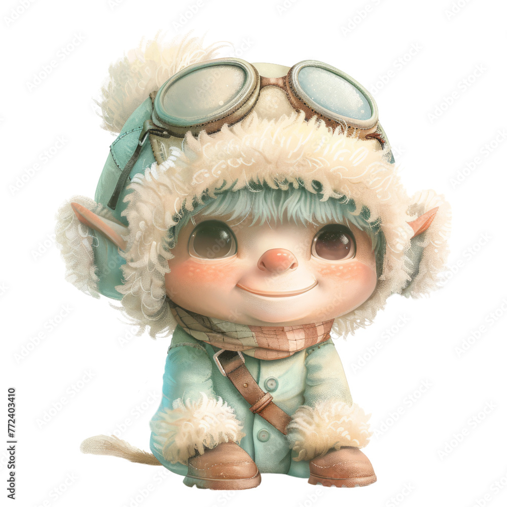 Elf pilot character in aviator hat exuding happiness and whimsy in a ...