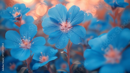  a blue flower in sharp focus, surrounded by a softly blurred background