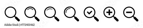Wallpaper Mural Magnifying glass simple icon collection. Search icon set, zoom in and zoom out icons. Magnifier or loupe with check mark sign. Vector illustration. Torontodigital.ca