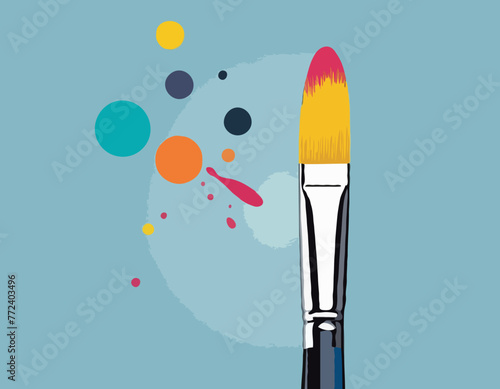 Three dimensional artist brush with glossy colourful painting