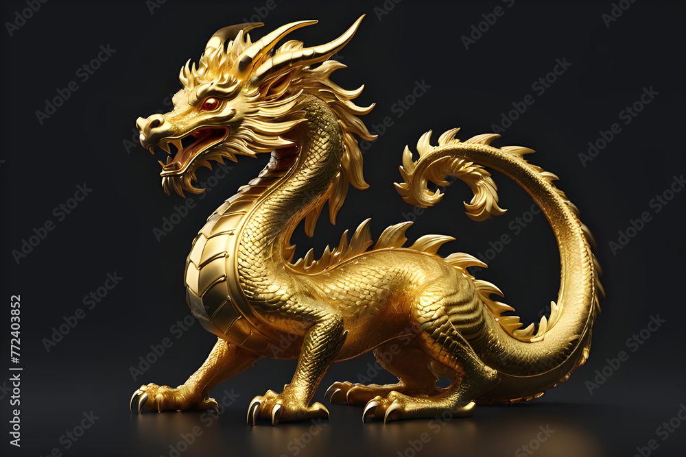 Fototapeta premium Golden Dragon Statue | 12 Zodiac animals in China & Vietnam