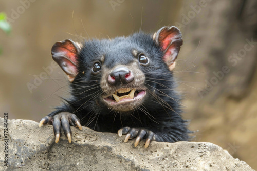 A derpy Tasmanian devil with a goofy expression and big, sharp teeth