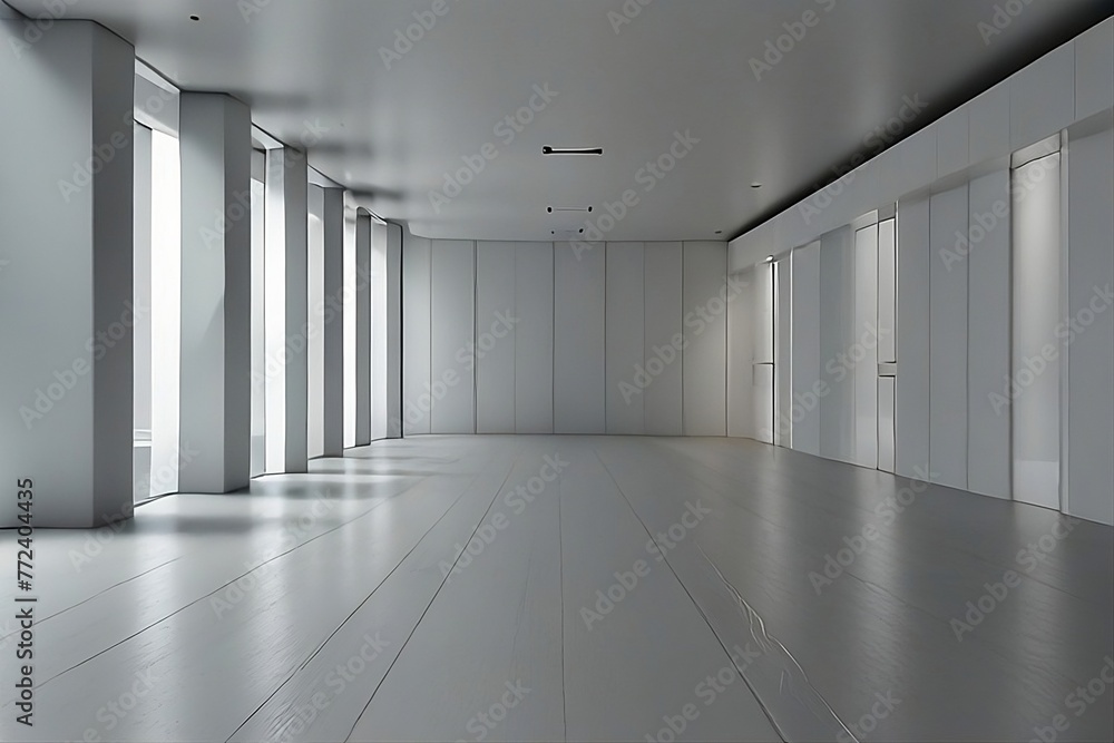 Architectural Background: White Hall Interior with Versatile Building Facade and Walkable Area
