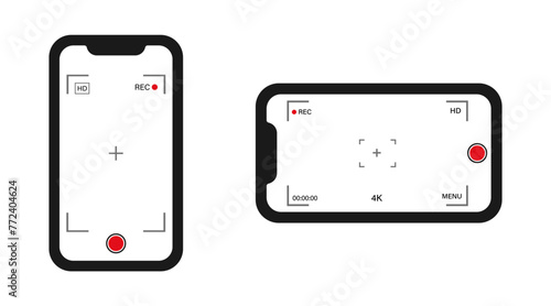 Phone camera interface. Photo and video screen. Horizontal and vertical. Vector illustration