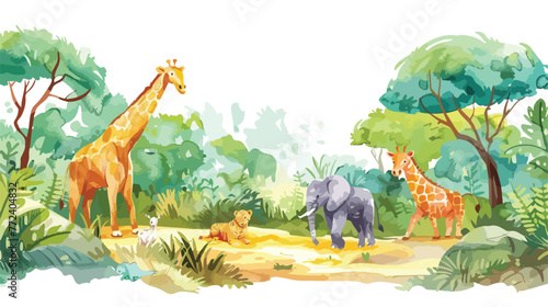 Watercolor Illustration Safari Animal banner background © Quintessa