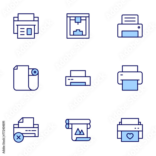 Printer icon set. Duo tone icon collection. Editable stroke, paperroll, remove, printingmachine, printer. photo