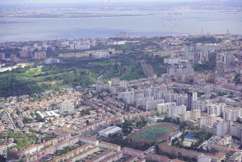 Aerial view of Lisbon, with the Tejo River in the background. Lisbon, Portugal.