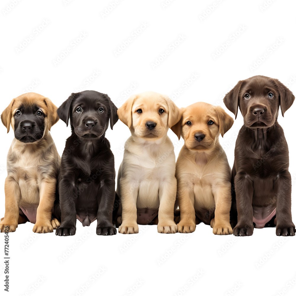 group of puppies isolated on transparent background