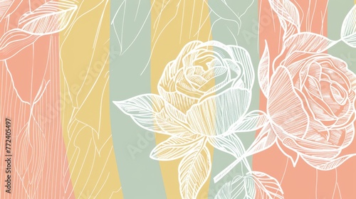  A colorful drawing of a rose on a multicolored striped backdrop, featuring a central diagonal line