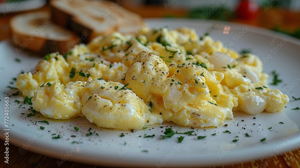 A close-up photo of a breakfast spread featuring eggs, bread, and a wine bottle A close-up photo of a breakfast spread featuring eggs, bread, and a wine bottle