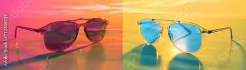 Visualization of a photochromic substance, changing color in sunlight versus in shade low noise