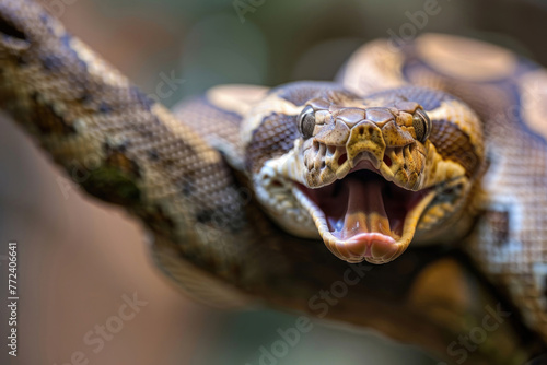 A derpy boa constrictor with a goofy smile and a tongue sticking out