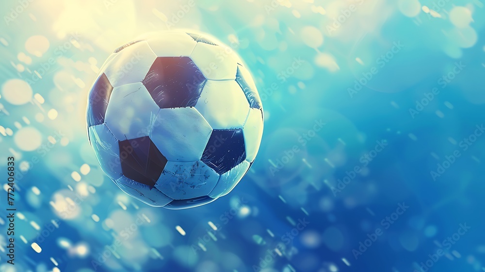 Naklejka premium Football or soccer background with large ball in blue tones