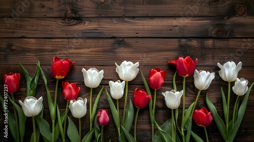 Blooming Harmony: Elegance in Red and White Tulips #772407237