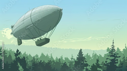 Military air balloon over a forest