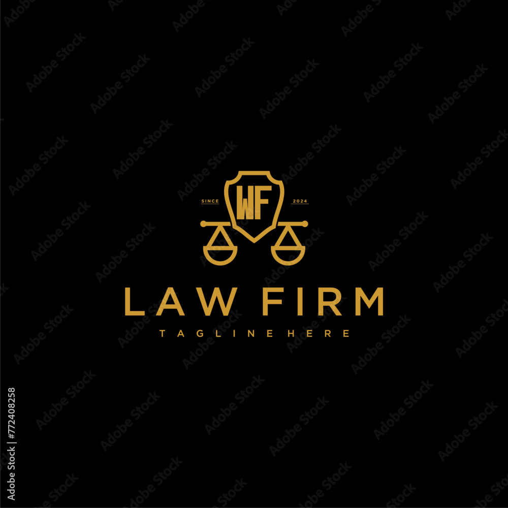 WF initial monogram for lawfirm logo with scales shield image WF initial monogram for lawfirm logo with scales shield image