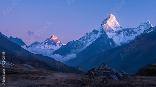 Evening view of ama dablam on the way to everest base camp photo