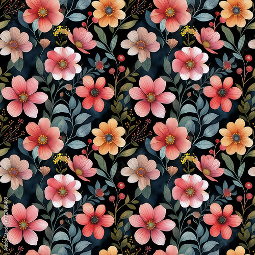 Watercolor floral seamless pattern.