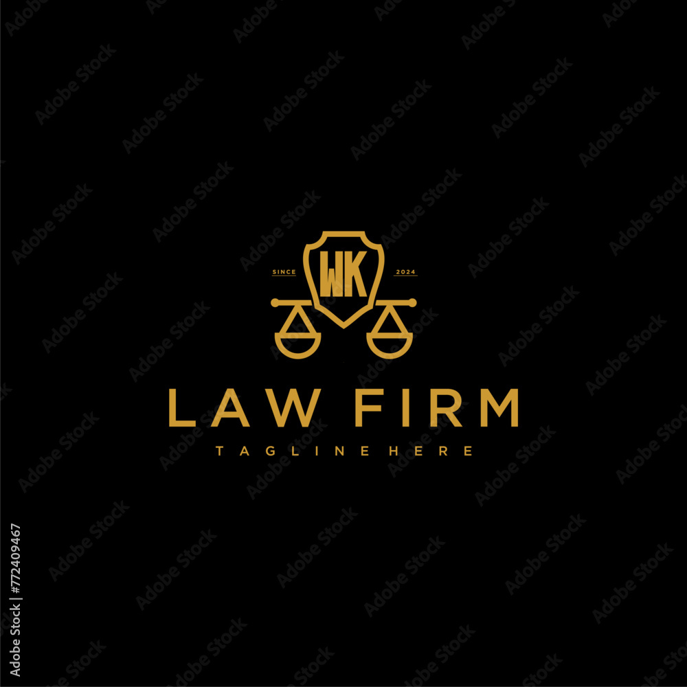 WK initial monogram for lawfirm logo with scales shield image