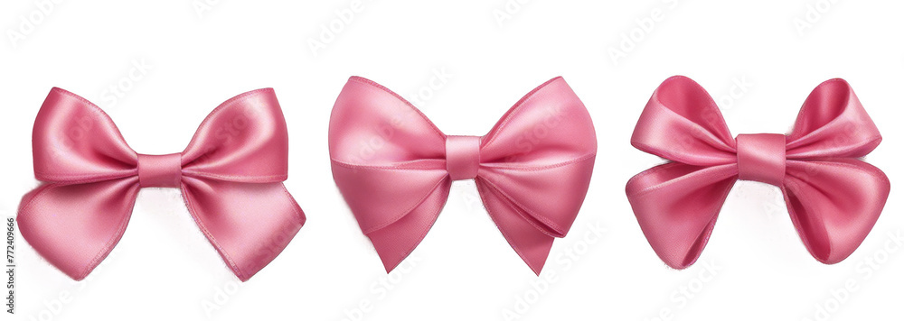 Set of Pink satin and ribbon bow isolate on transparent background, cutout, png Set of Pink satin and ribbon bow isolate on transparent background, cutout, png