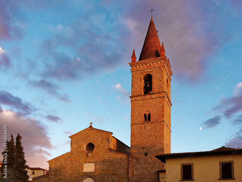 Bell tower Saint Agostino church in Arezzo Tuscany Italy