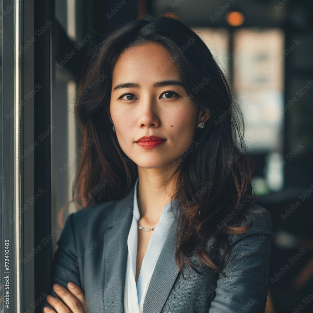 Fototapeta premium Portrait Photo of a Successful Asian Business Woman, Generative AI