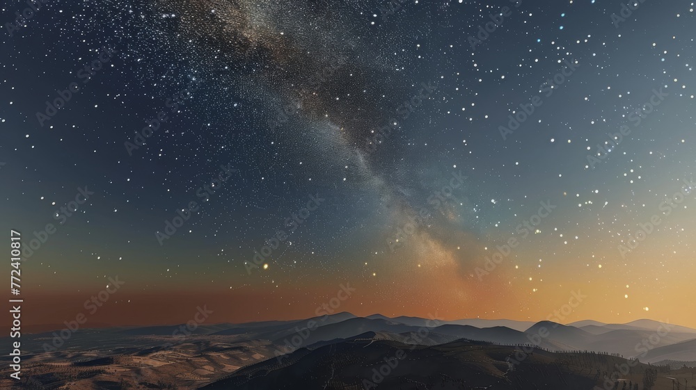 Digital simulation showing the gradual increase of light pollution over decades and its effect on our view of the cosmos no dust - obrazy, fototapety, plakaty 