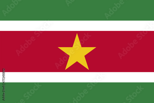 Flag of Suriname. Surinamese striped flag with a star. State symbol of the Republic of Suriname. photo