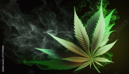 Leaf green cannabis realistic and smoke white cigarete Generate AI