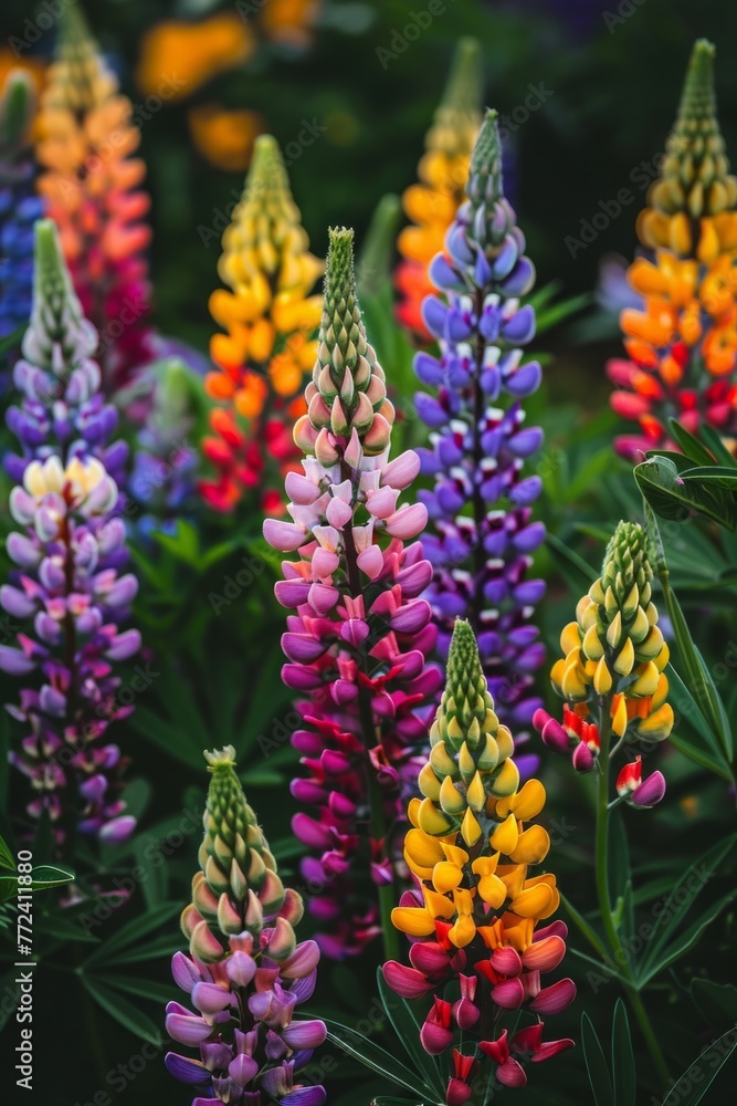 A closeup shot of colorful large-leaved lupine flowers in a forest A closeup shot of colorful large-leaved lupine flowers in a forest