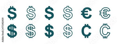 dollar, euro and cent icon set, simple design for graphic and business needs. vector eps 10. photo