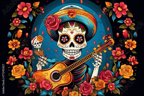 Skull and Flowers Background