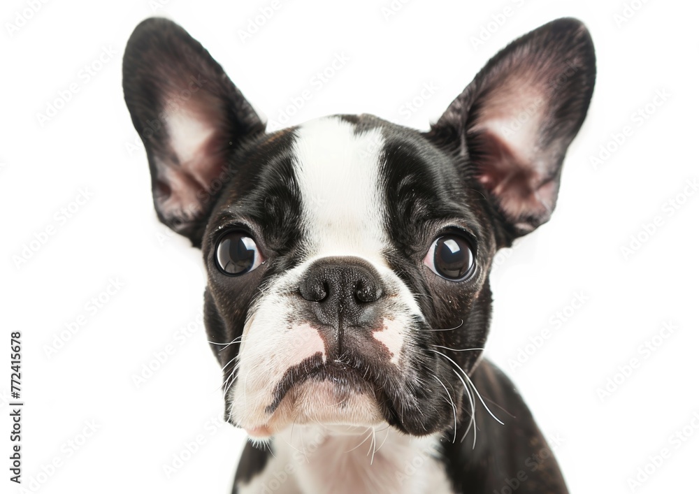 Charming Boston Terrier Puppy Eyes, White Background