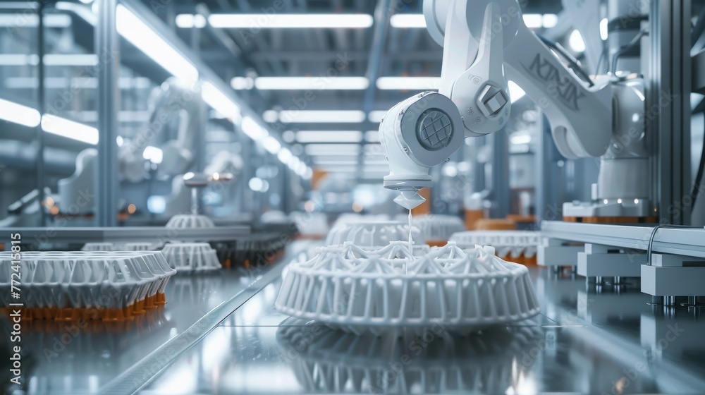 Robot Arms Assembling 3D Printed Objects in Factory Stock Photo | Adobe ...