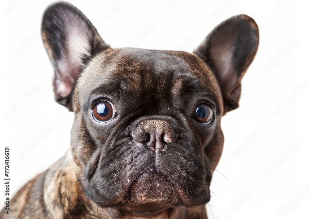 French Bulldog Dog Face, Furry Friend on White Background