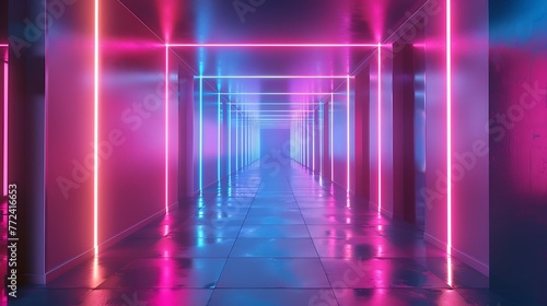 Wallpaper Mural Perpetual trip in a modern dull passage with neon lighting Torontodigital.ca