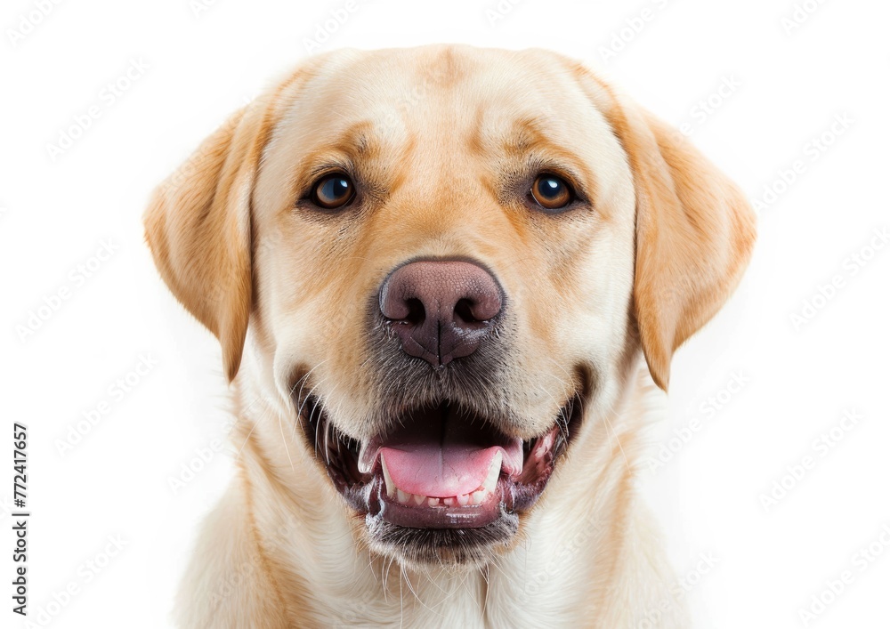 Cheerful Labrador Retriever Portrait, White Backdrop Cheerful Labrador Retriever Portrait, White Backdrop