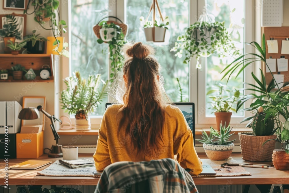 Cozy Home Office with Plant Decor Cozy Home Office with Plant Decor