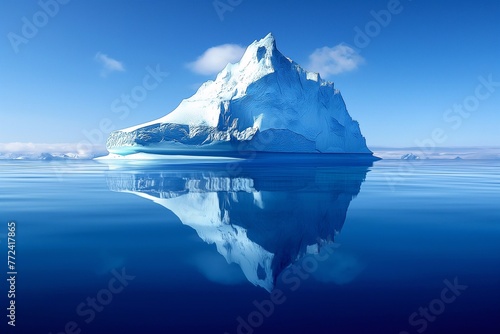 Iceberg middile of sea ice broken sky reflect daylight