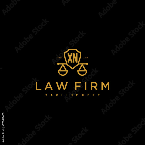 XN initial monogram for lawfirm logo with scales shield image