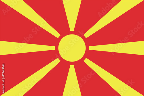 Flag of Macedonia. Macedonian red flag with a yellow sun with eight rays. State symbol of North Macedonia. Isolated vector illustration.