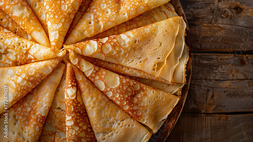 Stack of Fresh Crêpes with Golden Edges, Arranged on a Rustic Table
